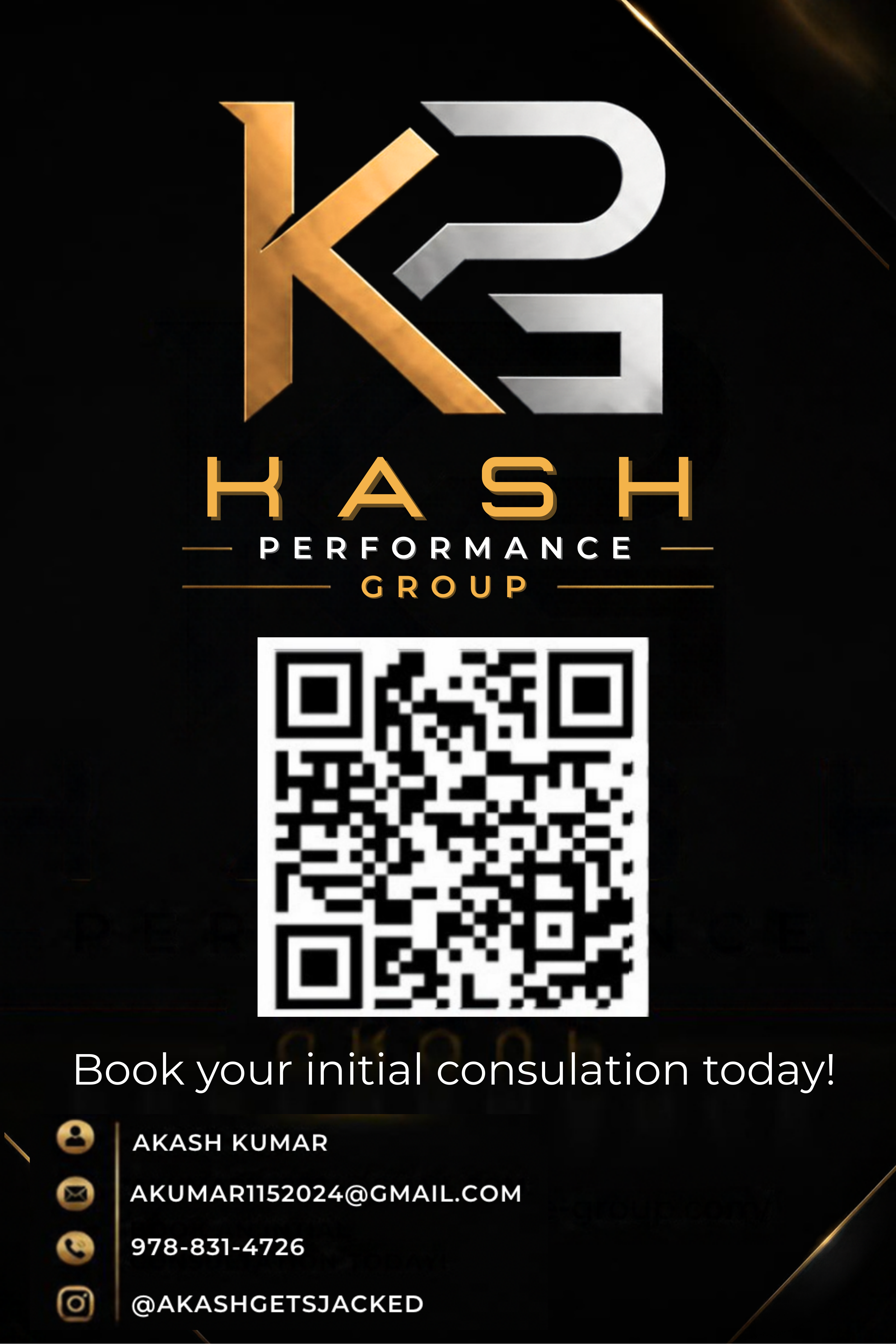 KASH Performance Group consultation creative with a QR code and contact information