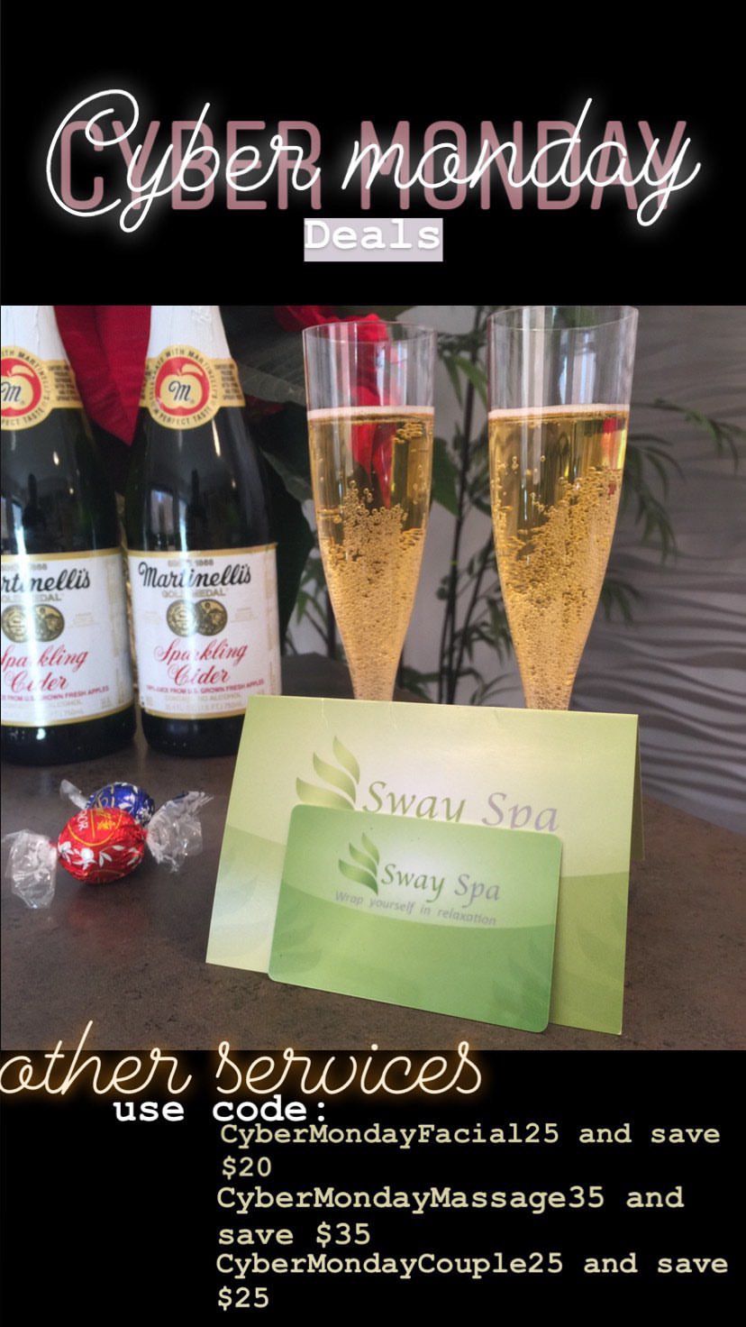 Sway Spa Cyber Monday promotional story featuring spa services